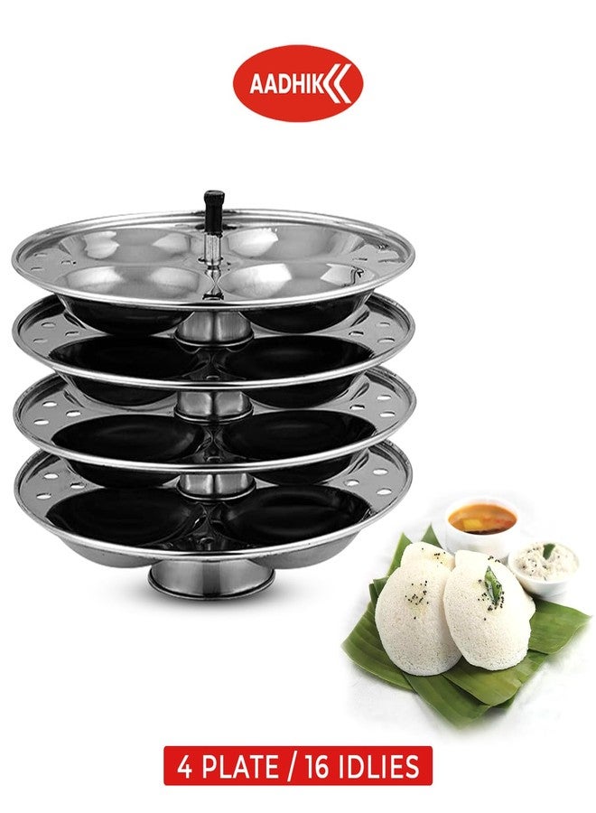 AADHIK Outer Lid Idly Cooker Stainless Steel; Idli Maker With 4 Plates (16 Idlies), 5 Liter, Silver - Image 3
